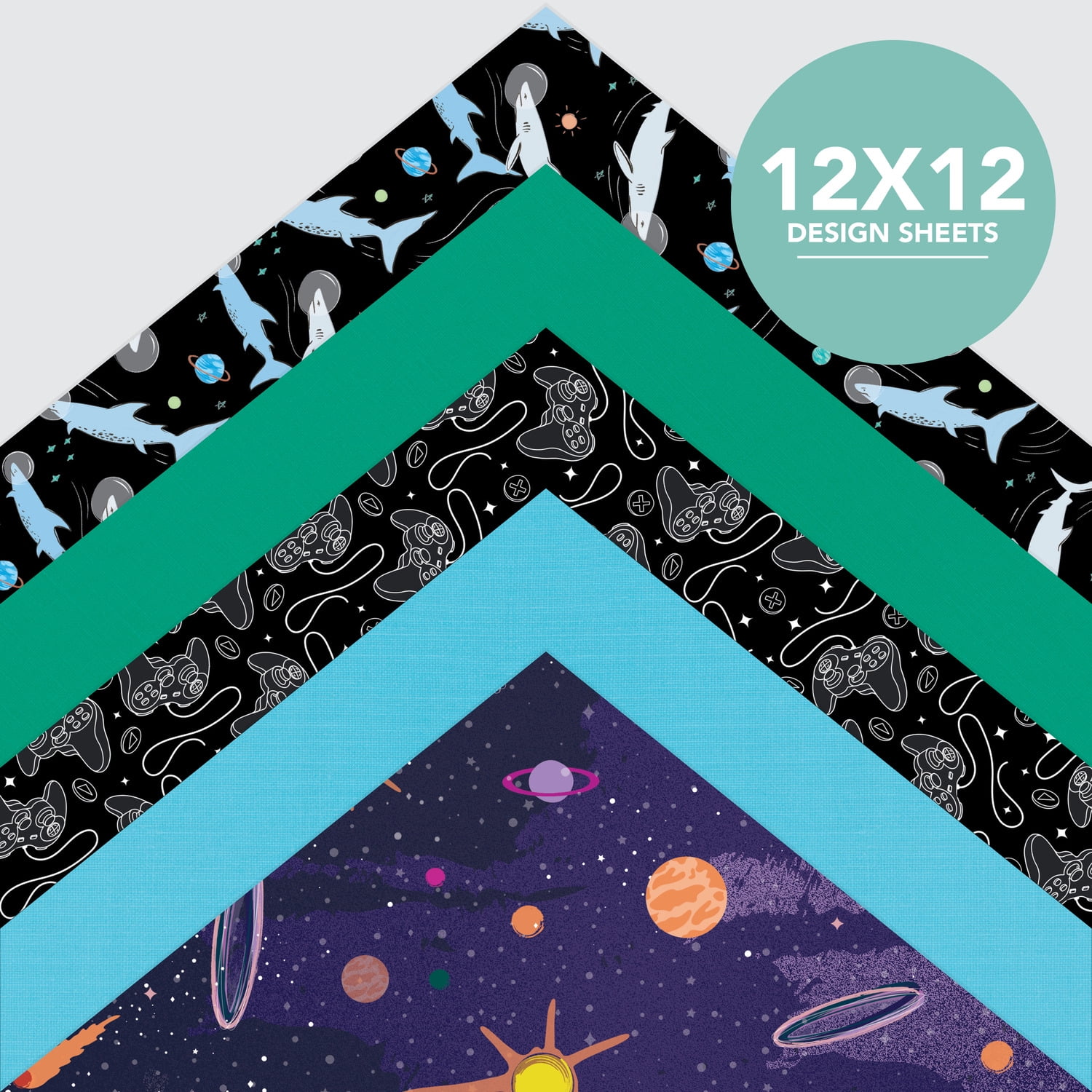 Roobee by Mara-Mi Dinosaur and Shark Scrapbook Paper 12" x 12" - 24 lb/ 100 GSM, 50 sheets