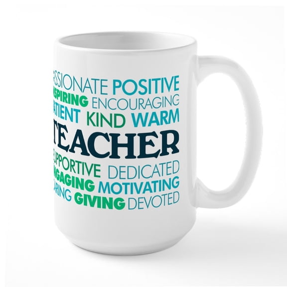 CafePress - Teacher Word Cloud - 15 oz Ceramic Large White Novelty Mug