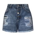 thumbnail image 4 of JIKNTTR Women Mid Rise Ripped Stretchy Jeans Shorts Denim Female Pants Ripped Shorts Jeans Pocket Fashion Solid Color Casual Bottom Pants Fashion Beach Shorts, 4 of 4