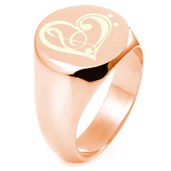 Sterling Silver Treble Bass Clef Heart Engraved Round Flat Top Polished Ring