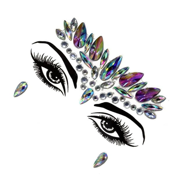 Vogacara Ojo cara gemas Bling pegatinas de diamantes de imitación geométrico frente cristal joyería DIY mujeres disfraz Festival maquillaje Tratamientos faciales Púrpura claro