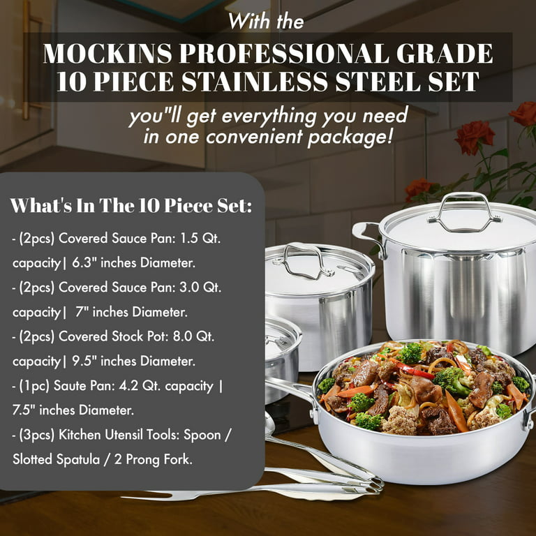  Stainless-Steel Kitchen Utensil Set - 10-piece premium