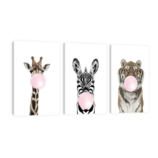 Cuadro Decorativo Tríptico Vertical Animales Con Chicle Canvas Revolution Set De 3 Cuadros 25x38 cm