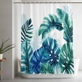 thumbnail image 5 of Blue Teal Leaves Shower Curtain Set, Waterproof Shower Curtains for Bathroom, Summer Botanical Watercolor Leaf Washable Fabric Cloth Bath Curtain for Bathtub Decoration with Hooks 60x72 Inches, 5 of 9