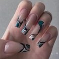 thumbnail image 1 of Fofosbeauty 24pcs Press on False Nail Tips Long Coffin Full Cover Fake Nails, Jasper French with Wave, 1 of 7