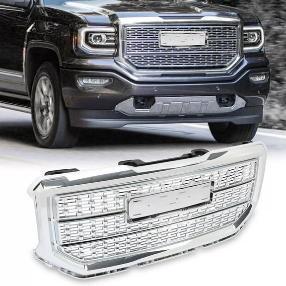 Front Upper Chrome Mesh Grill Fits 2016-2018 GMC Sierra 1500 Grille Denali Style