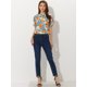 thumbnail image 2 of Blusas de mujer con volantes de manga corta floral con cuello simulado y volantes Naranja Azul L, 2 of 5