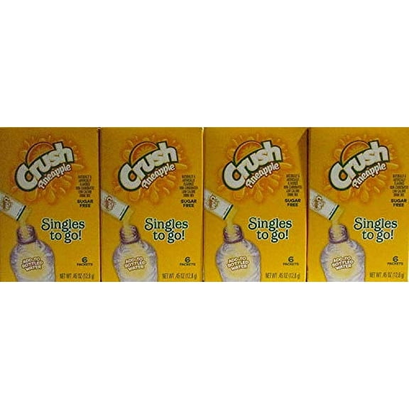 Crush Pineapple Singles to Go Sugar Free Non-Carbonated Low Calorie Drink Mix 6 Packets per Box (4 Boxes)