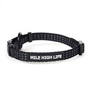 Mile High Life Night Reflective Four Stripes Pull D-Ring ID Tags Hanger Nylon Dog Collar (Black1, X-Small Neck 9"-13" -20 lb )