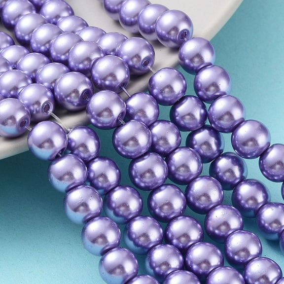 Baking Painted Pearlized Glass Pearl Round Bead Strands Medium Purple 8~9mm Hole: 1mm about 105pcs/strand 31.4 inch
