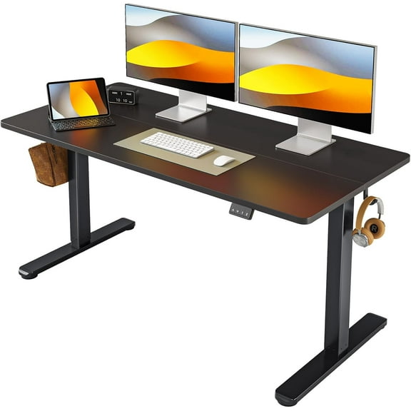 FEZIBO Electric Standing Desk, Height Adjustable Stand up Desk, 55 x 24 Inches Sit Stand Home Office Desk, Computer Desk, Black