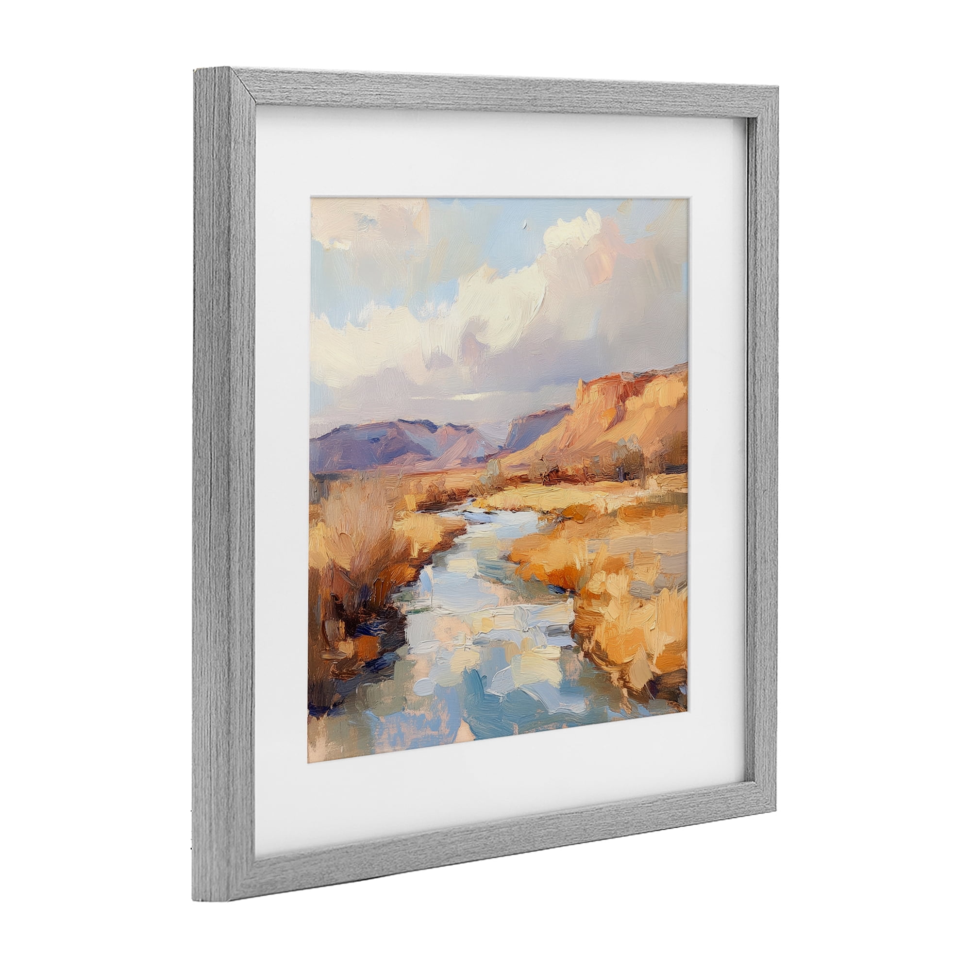 Stupell Industries Plateau River Evening Glow Gray Framed Print Under Glass, design by Petal Prints Design