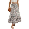 thumbnail image 2 of Women Boho Vintage Floral Print Long Skirt Summer Tiered Maxi Skirt Beige L, 2 of 7