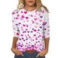 thumbnail image 1 of Penkiiy T-Shirt de la Saint-Valentin pour Femmes Manches 3/4 Col Rond Mignon Cœurs Graphiques T-Shirts Mode Décontractée Blouse 4TG Multicolore, 1 of 5
