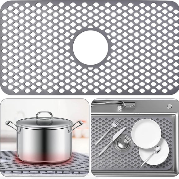 Kitchen Sink Mats, Sink protectors for kitchen sink,silicone sink mat,Sink Mat Grid for Bottom of Farmhouse Stainless Steel Porcelain Sink for Center Drain Grey(24.8"x 13")