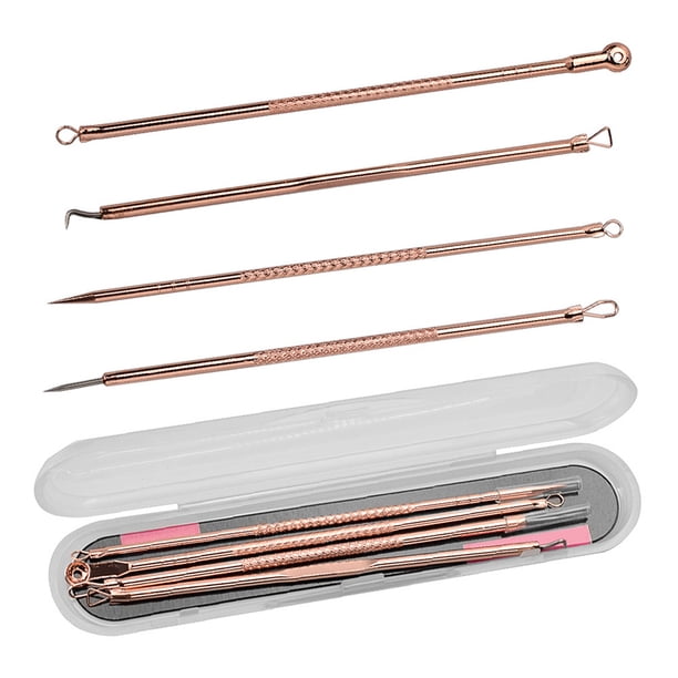 Cuatro en un removedor de cabeza negra Steería de acero inoxidable Pimple Popper Tool Kit Herramientas de belleza Acné Whitehead Popping para la cara de la nariz con la caja Inevent HA011101-00B