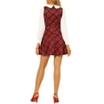thumbnail image 3 of INSPIRE CHIC Women's Plaid Peter Pan Collar Long Sleeve Mini A-Line Dress L Red, 3 of 8