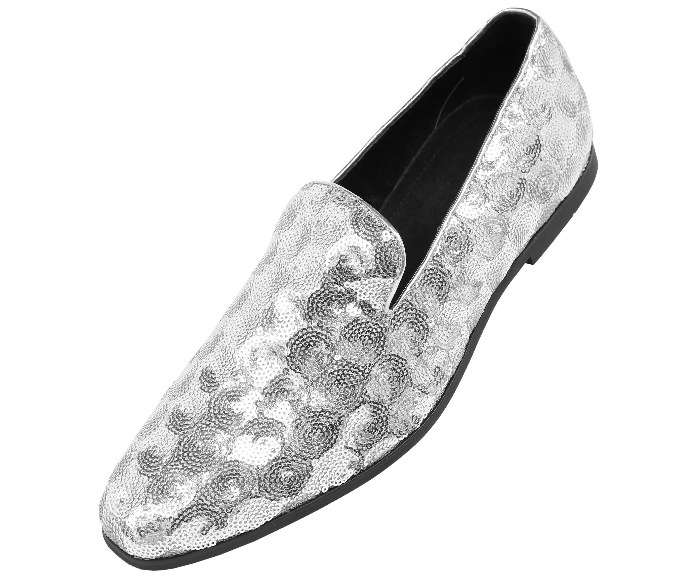 Mens Sequin Dress Formal Shoes Slip on Loafers Silver Sequin casual show Shoes 