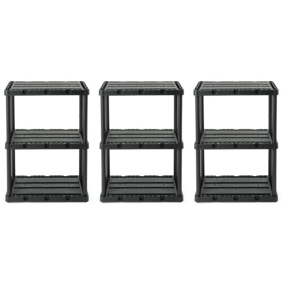 Gracious Living 3 Shelf Knect-A-Shelf Solid Light Duty Storage Unit 24 x 12 x 33", Black (3 Pack)