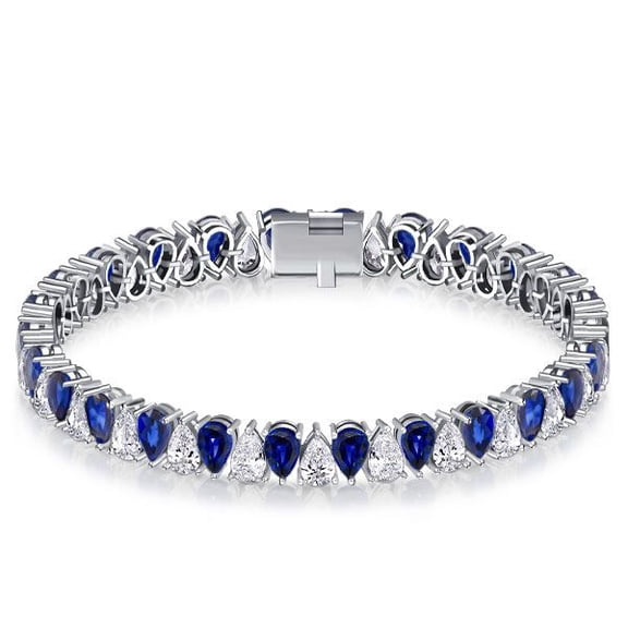 26.00 CT. Tennis Bracelet White & Blue Sapphire Pear Cut Women Jewelry