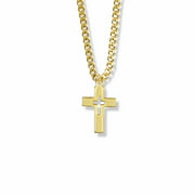 Singer Boy's 3/4 Inch Brass Gold Plated Boy First Communion Pierced Cross Necklace with Stainless Steel Gold Plated 18" Chain, Style Communion, Cross