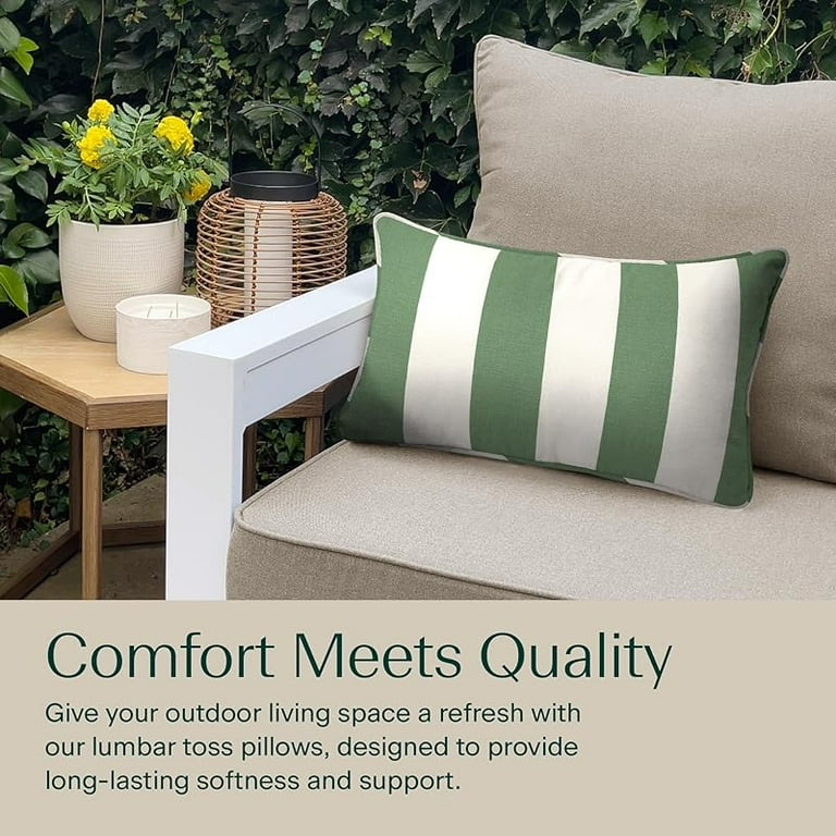 Outdoor Lumbar Pillow 2-Pack, 22 x 12, Cabana Stripe Green Cream