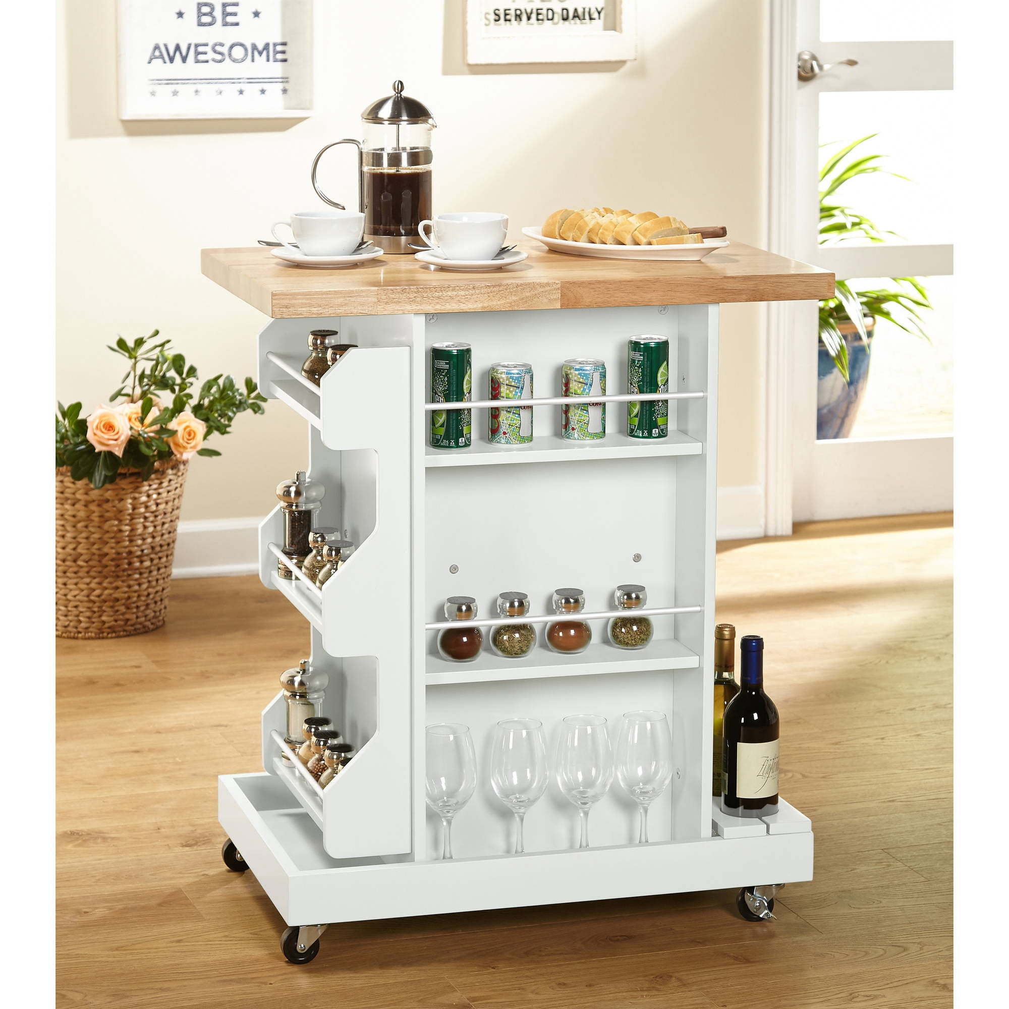 TMS Hampton Rubberwood Kitchen Cart, White