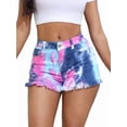 thumbnail image 3 of Women Plus Size Tie Dye Jean Shorts Ripped Distressed Shorts Frayed Raw Hem Stretchy Denim Shorts Blue 4XL, 3 of 9