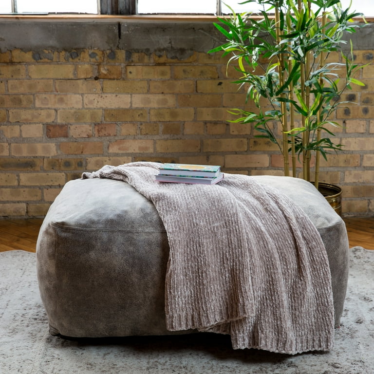 Big Joe Nestle Bean Bag Sofa Ottoman, Cement Blazer, Vegan Leather