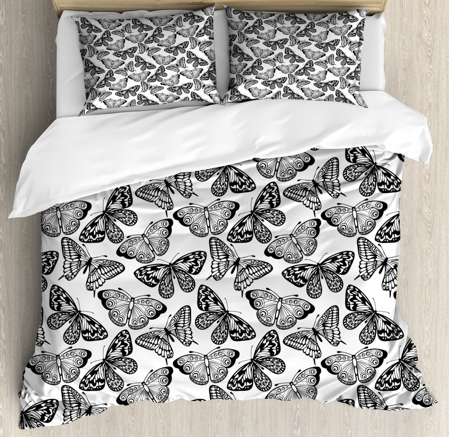 Black and White Queen Size Duvet Cover Set, Monochrome Assortment of