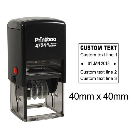 Printtoo Office Stationery Dater Stamp Self Inking Custom Text Date Rubber Stamp-Black
