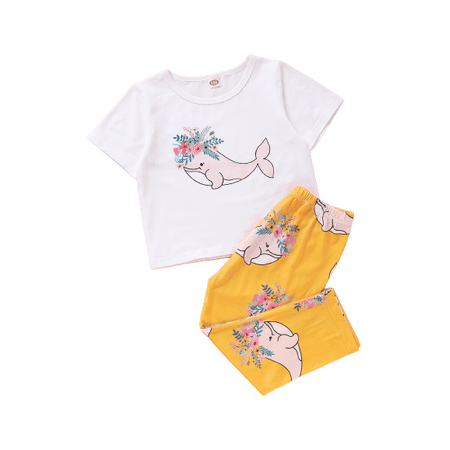

Mikrdoo Baby Girls Outfits Dolphin Pattern 4 Years Girls Shirts 5 Years Girls Pants 2Pcs Clothes Set White
