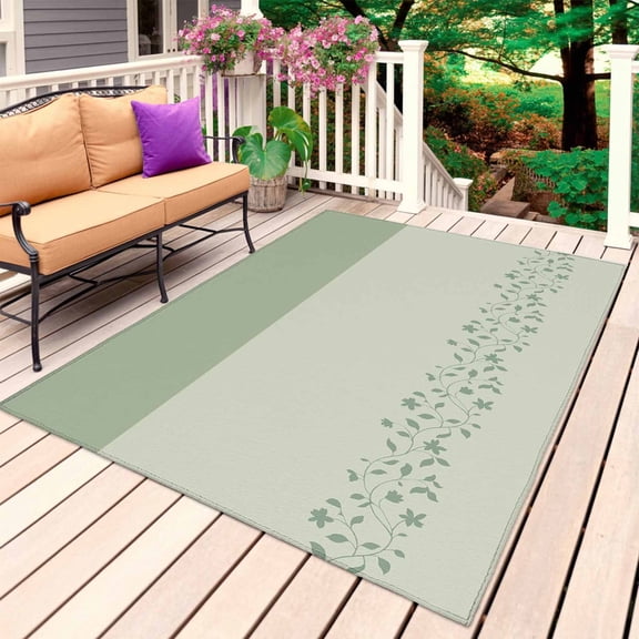 Sage Green Botanical Outdoor Rug 3x5 Ft, Non Slip Washable Area Rug, Spring Floral Leaf Patio Rugs Carpet Runner, Large Floor Mat for Indoor/Outdoor Deck Porch Camping
