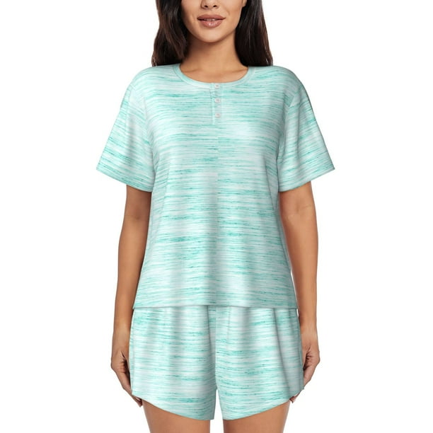 Fotbe Blue Bright Conjunto de Pijama Estampado para Mujer, 2 Piezas, Ropa de Dormir con Camiseta de Manga Corta y Shorts Suaves-Small