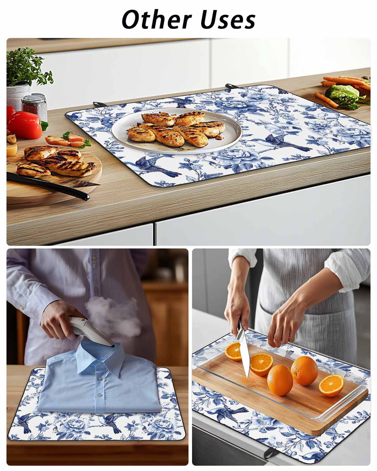 Stove Top Covers for Electric Stove, White Blue Spring Floral Glass Stovetop Cover Protector, Summer Botanical Hummingbird Induction Cooktop Protector Oven Mat for Kitchen Countertop 24"x21"