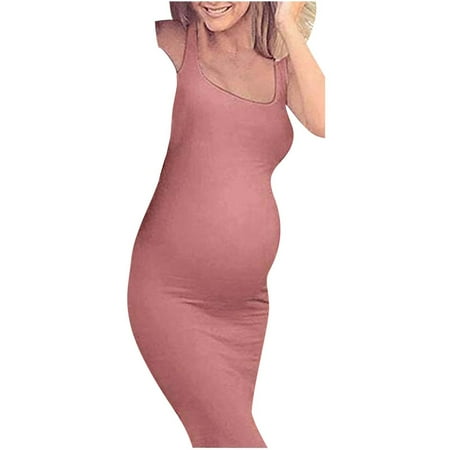 

FRSASU Women Plus Size Clearance Summer Sleeveless Solid Color Maternity Vest Dress