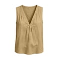 thumbnail image 7 of Atogsazn Women's Summer V Neck Linen Tank Tops Dressy Casual Sleeveless Pleated Front Vest Basic Tunic Tops Khaki M Fashion, 7 of 7