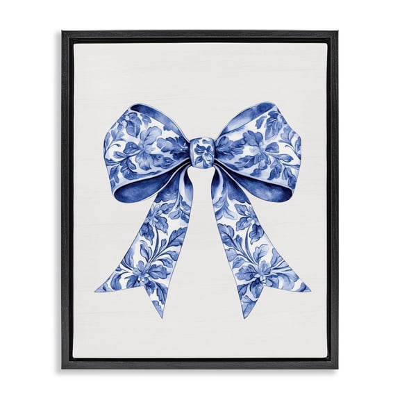 Vintage Toile Flower Ribbon Black Framed Floater Canvas Wall Art, design by Lettered and Lined