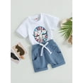 thumbnail image 3 of Bagilaanoe 4th of July Clothes for Toddler Baby Boys Print Short Sleeve T-shirt Tops + Shorts 6M 12M 18M 24M 3T Kids Independence Day Outfits 2pcs Short Pants Set, 3 of 8