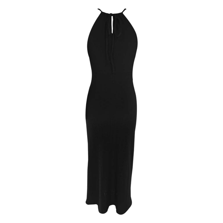 YMNXA Womens Summer Dress Sleeveless Halter Neck Lace Solid Color Hollow Out Backless Comfortable Stylish Dresses For Party Daily Wear,Yellow,Xl