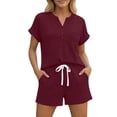 thumbnail image 3 of akafmk 2 Piece Outfits for Women Short Sleeve Loungewear Set Button Pocket Tees and Drawstring Shorts SweatSuits with Pockets Fashions Summer Outfit, 3 of 7