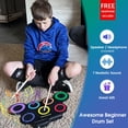 thumbnail image 2 of ROCKSOCKI Batería Eléctrica, Batería Electrónica para Niños de 7 Almohadillas con Auriculares Incluidos, Almohadilla de Práctica de Batería Enrollable, Gran Regalo de Cumpleaños de Navidad para Niños, 2 of 5