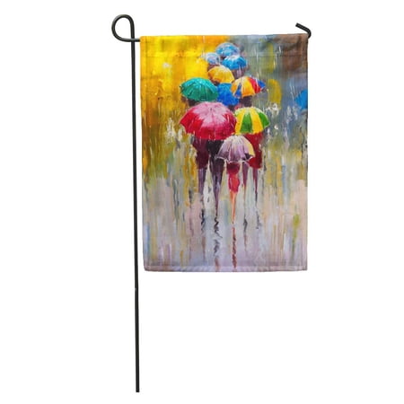 SIDONKU Watercolor Abstract Oil Painting Rainy Day Colorful Canvas Creative Rain Garden Flag Decorative Flag House Banner 28x40 inch