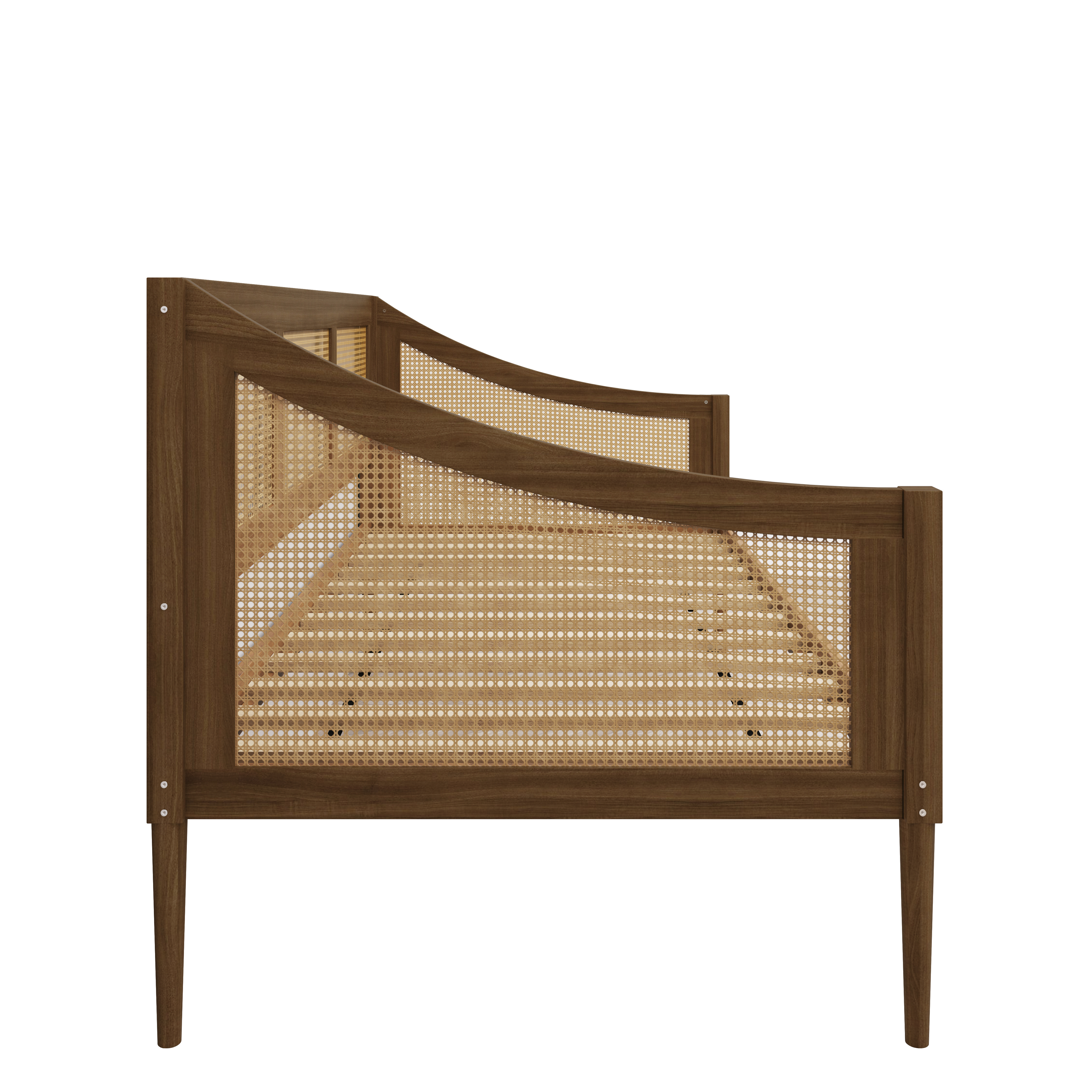 Home Design Elko Twin Daybed with Natural Wood Grain Frame, Rattan Accents, Durable Solid Wood, Stylish Seating and Sleeping Solution, Black