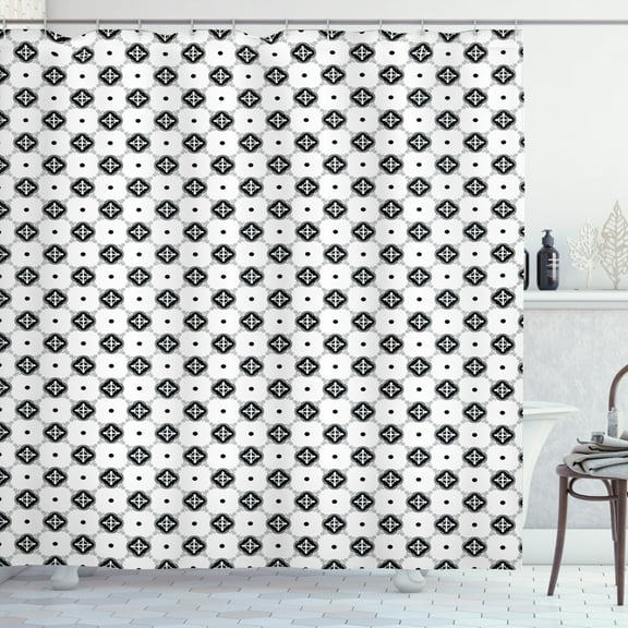 Ambesonne Oriental Shower Curtain, Vintage Moroccan Design, 69"Wx84"L, Grey Black and White