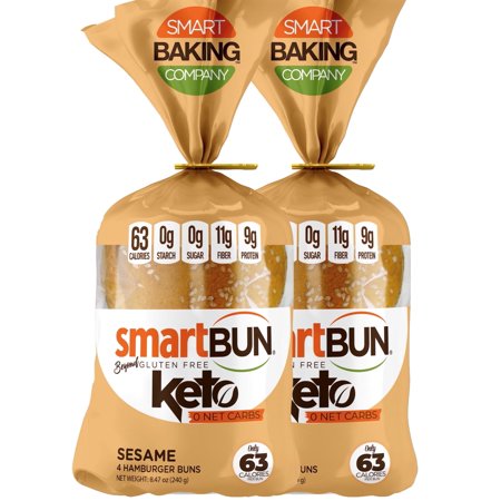Smart Baking Company Gluten Free Keto Friendly, Hamburger Buns, Low Carb ,Non -GMO, Healthy Bread , Burger Buns Sesame 2-4 Pack