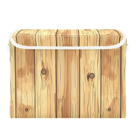 Wooden Board Hand Painted Foldable Storage Bin with Lid and Handle Collapsible Storage Box 16.5 x 12.6 x 11.8 inches
