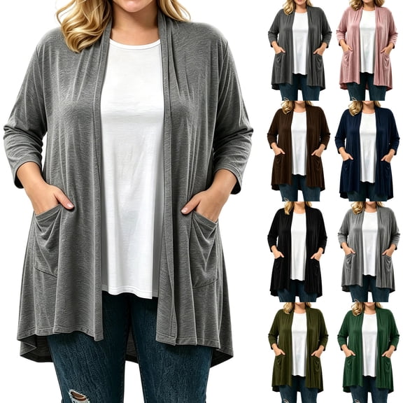 FchengtaiS Women's Long Sleeve Cardigan Lightweight Casual Open Front Cardigans Fall Trendy Loose Outerwear with Pockets