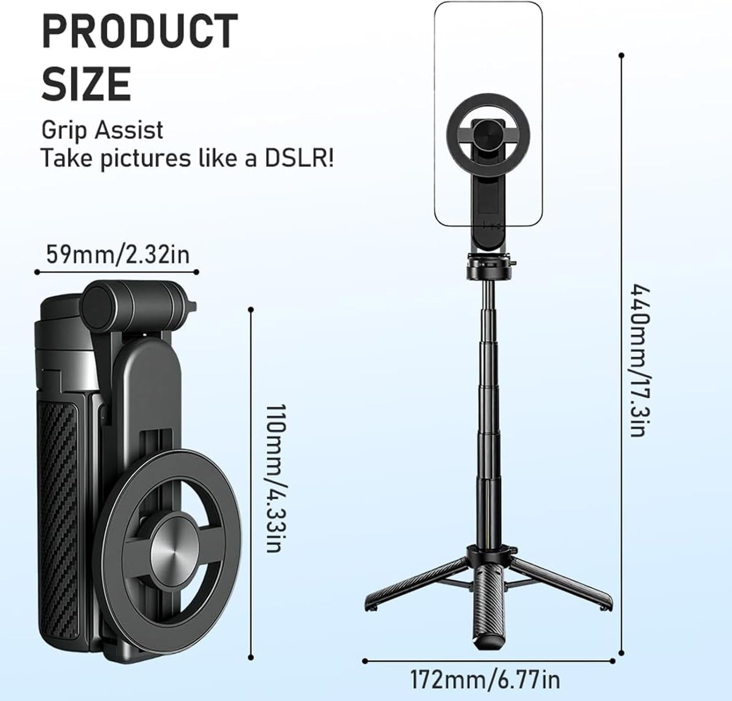 Magnetic Pocket Selfie Stick, Bluetooth Remote Compact Aluminum Tripod Stand for All Smartphones, 360° Rotation Multifunctional Phone Holder for Travel Vlogging & Mobile Photography