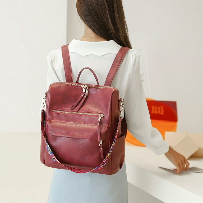 YOMYM Women Backpack Purse Fashion Travel Bag Multipurpose Designer Handbag  Ladies Satchel PU Leather Shoulder Bags,Red